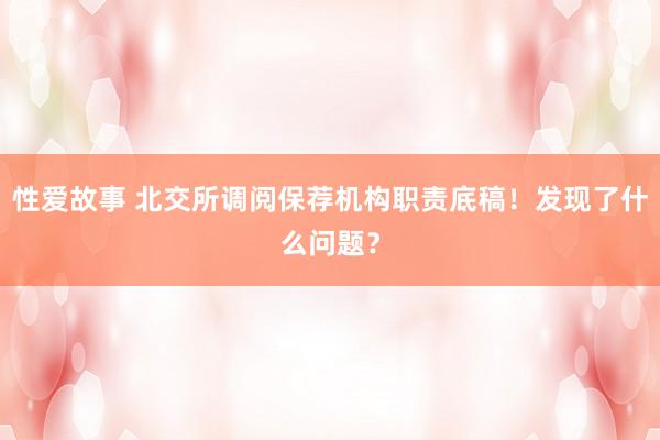 性爱故事 北交所调阅保荐机构职责底稿！发现了什么问题？