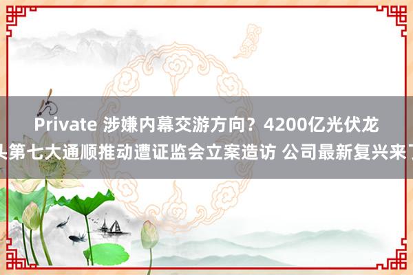 Private 涉嫌内幕交游方向？4200亿光伏龙头第七大通顺推动遭证监会立案造访 公司最新复兴来了