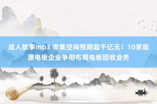 成人故事mp3 市集空间预期超千亿元！10家能源电板企业争相布局电板回收业务