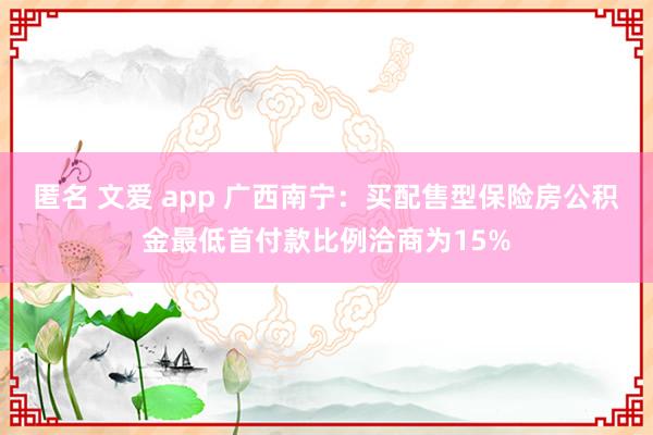 匿名 文爱 app 广西南宁：买配售型保险房公积金最低首付款比例洽商为15%