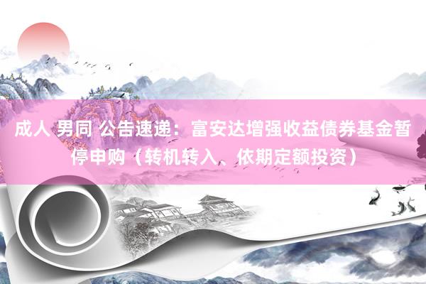 成人 男同 公告速递：富安达增强收益债券基金暂停申购（转机转入、依期定额投资）