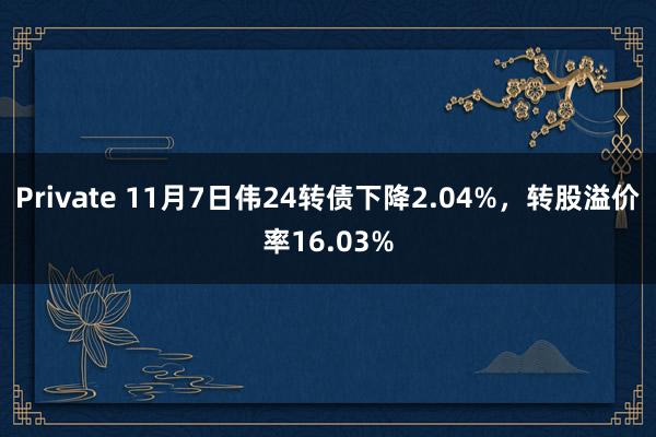 Private 11月7日伟24转债下降2.04%，转股溢价率16.03%