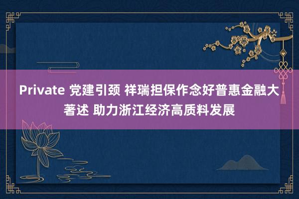 Private 党建引颈 祥瑞担保作念好普惠金融大著述 助力浙江经济高质料发展